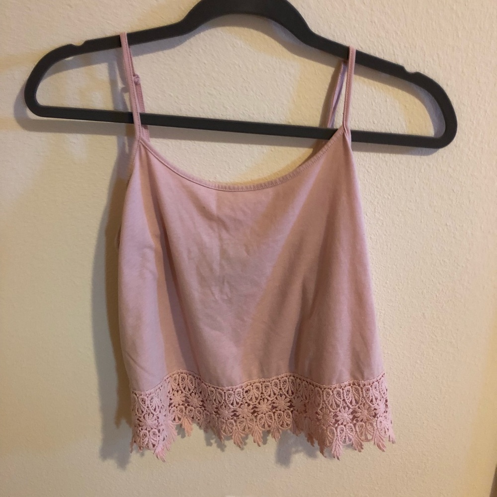 Adjustable Pink Tank w Lace Detail - Size S